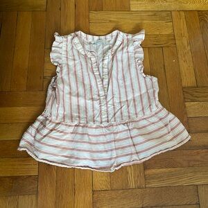 LOFT Ruffle Sleeve Striped Blouse - XS